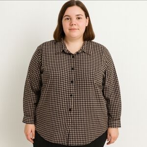 Carolina Colours Plus Black Metallic Flannel Button Down Shirt Plus Size 28